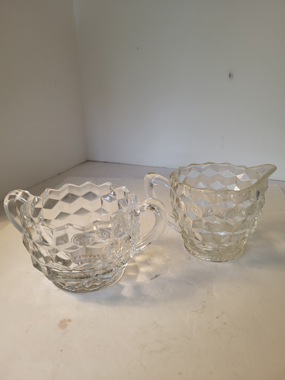 Vintage Fostoria American Clear Creamer and Sugar Set
